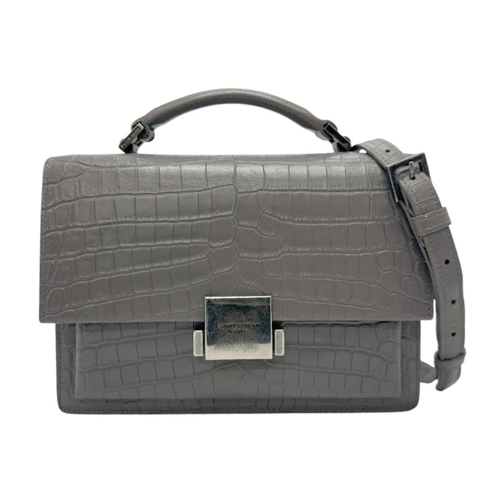 Saint Laurent Shoulder Bag Belchasse Embossed Leather Gray